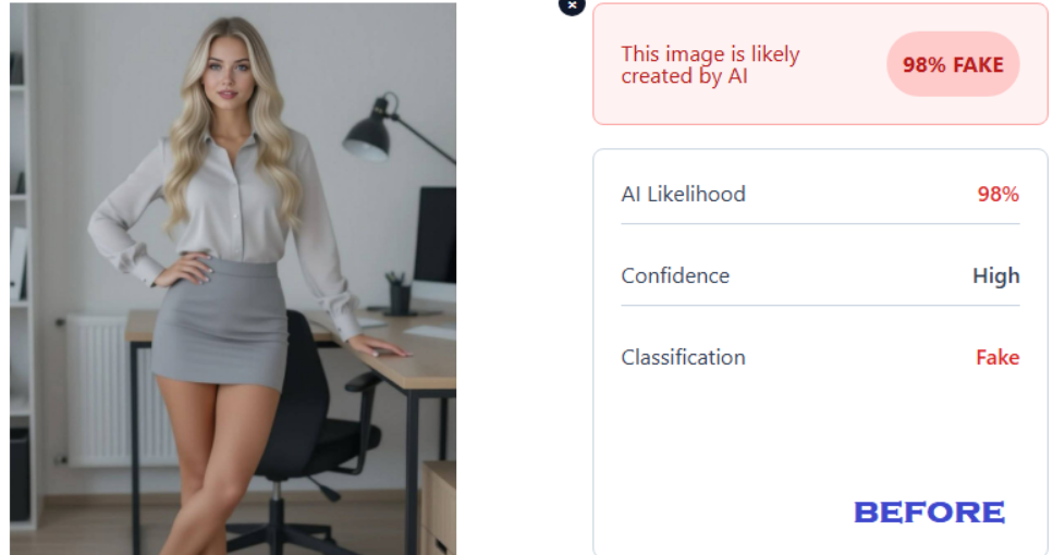 AI detector flagging the image as 98% fake